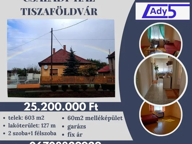 Tiszaföldvár eladó családi ház 3 szobás: 25,2 millió Ft