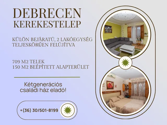 Debrecen eladó családi ház 3+1 fél szobás: 74,9 millió Ft